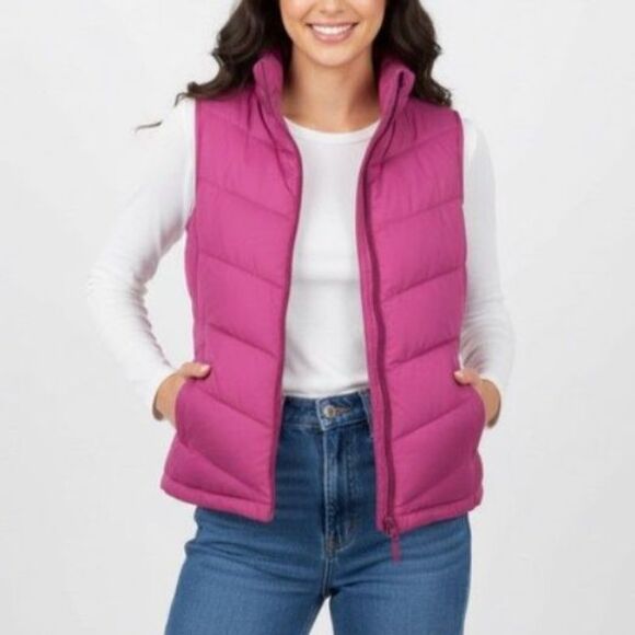 Lands End NWOT Fuchsia Pink Down Filled Quilted Puffer Vest Size S - Picture 1 of 13